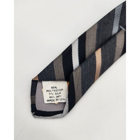 Vintage Johnny‎ Carson Tie Necktie Striped Black Gray Tan White EUC - Picture 5 of 7
